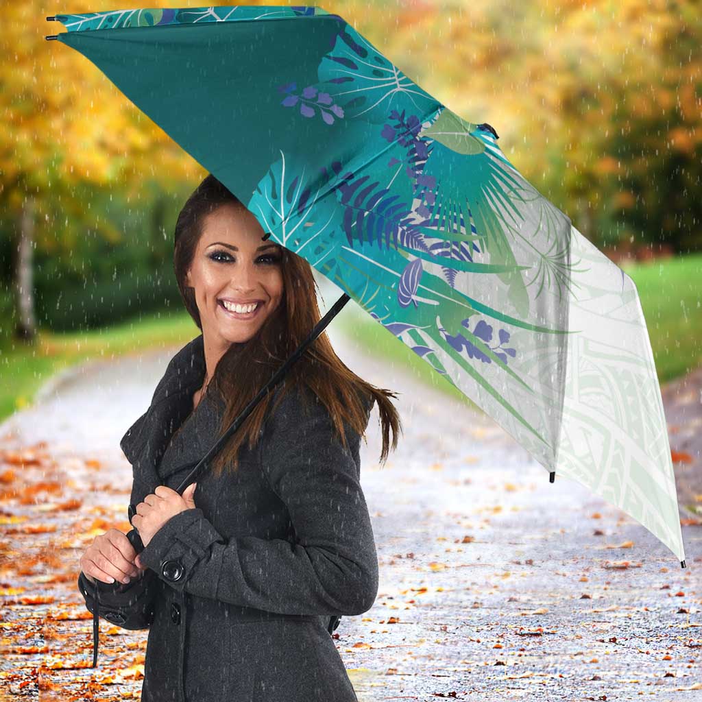 Hawaii Tropical Plant Teal Umbrella Vibrant Polynesian Pattern