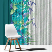Hawaii Tropical Plant Teal Window Curtain Vibrant Polynesian Pattern