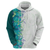 Hawaii Tropical Plant Teal Zip Hoodie Vibrant Polynesian Pattern