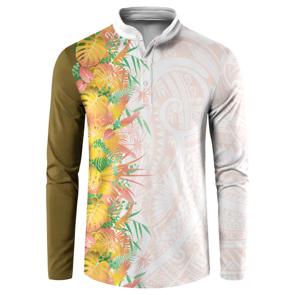 Hawaii Tropical Plant Lenalena Button Sweatshirt Vibrant Polynesian Pattern