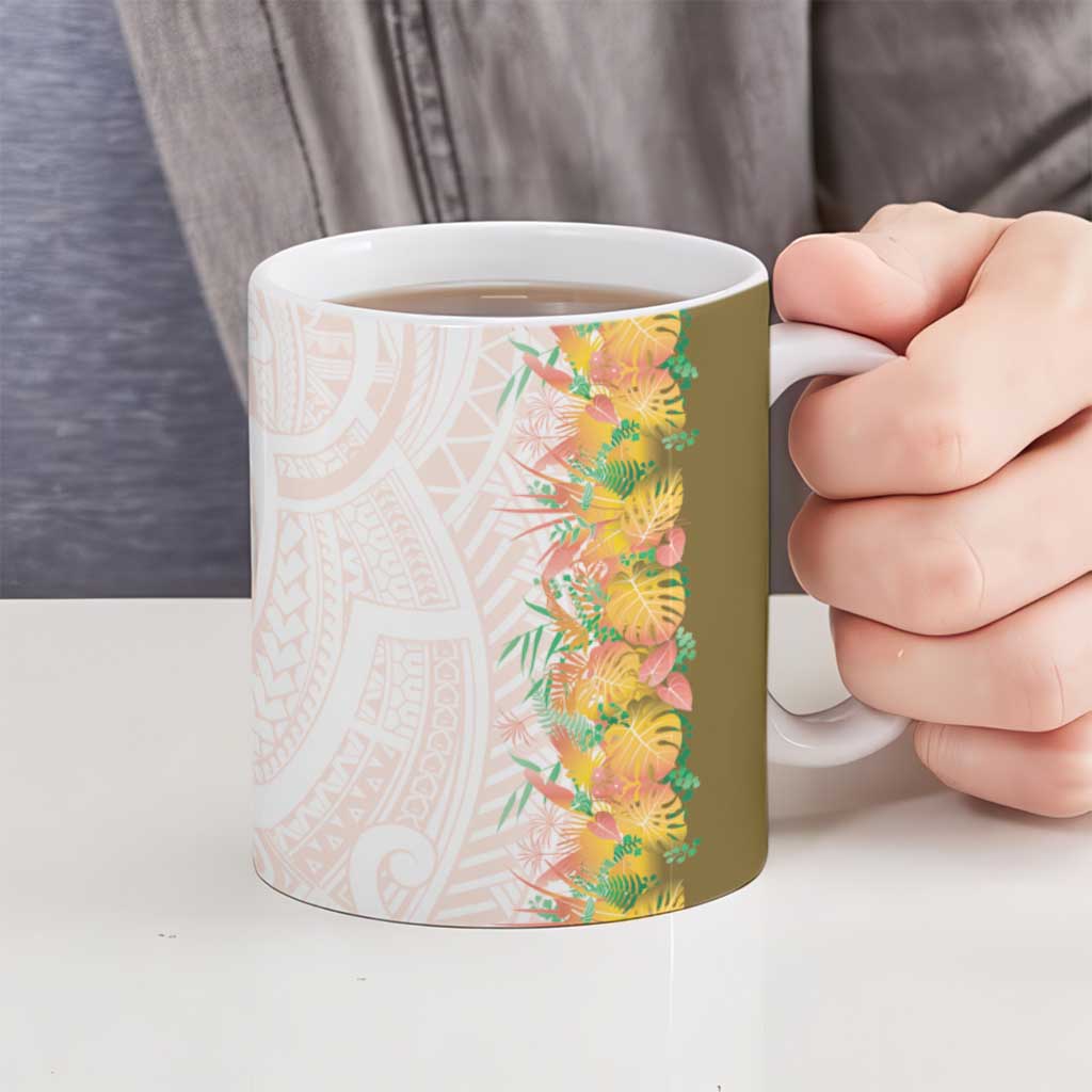 Hawaii Tropical Plant Lenalena Ceramic Mug Vibrant Polynesian Pattern