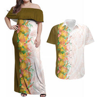 Hawaii Tropical Plant Lenalena Couples Matching Off Shoulder Maxi Dress and Hawaiian Shirt Vibrant Polynesian Pattern