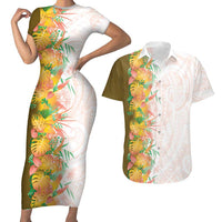 Hawaii Tropical Plant Lenalena Couples Matching Short Sleeve Bodycon Dress and Hawaiian Shirt Vibrant Polynesian Pattern