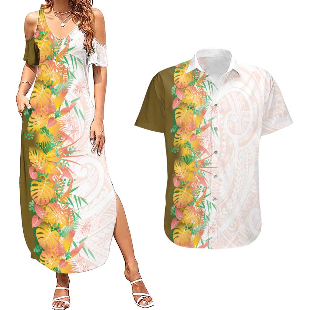 Hawaii Tropical Plant Lenalena Couples Matching Summer Maxi Dress and Hawaiian Shirt Vibrant Polynesian Pattern