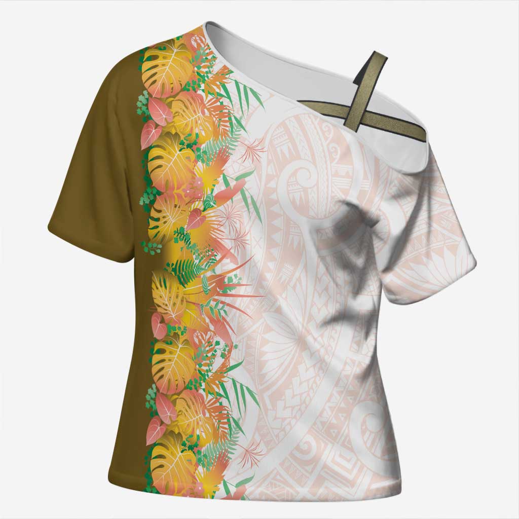 Hawaii Tropical Plant Lenalena Cross Shoulder Shirt Vibrant Polynesian Pattern