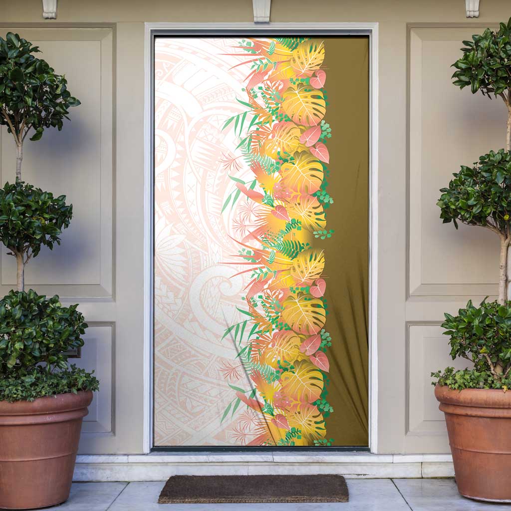Hawaii Tropical Plant Lenalena Door Cover Vibrant Polynesian Pattern