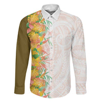 Hawaii Tropical Plant Lenalena Family Matching Long Sleeve Bodycon Dress and Hawaiian Shirt Vibrant Polynesian Pattern LT01 Dad's Shirt - Long Sleeve Yellow - Polynesian Pride
