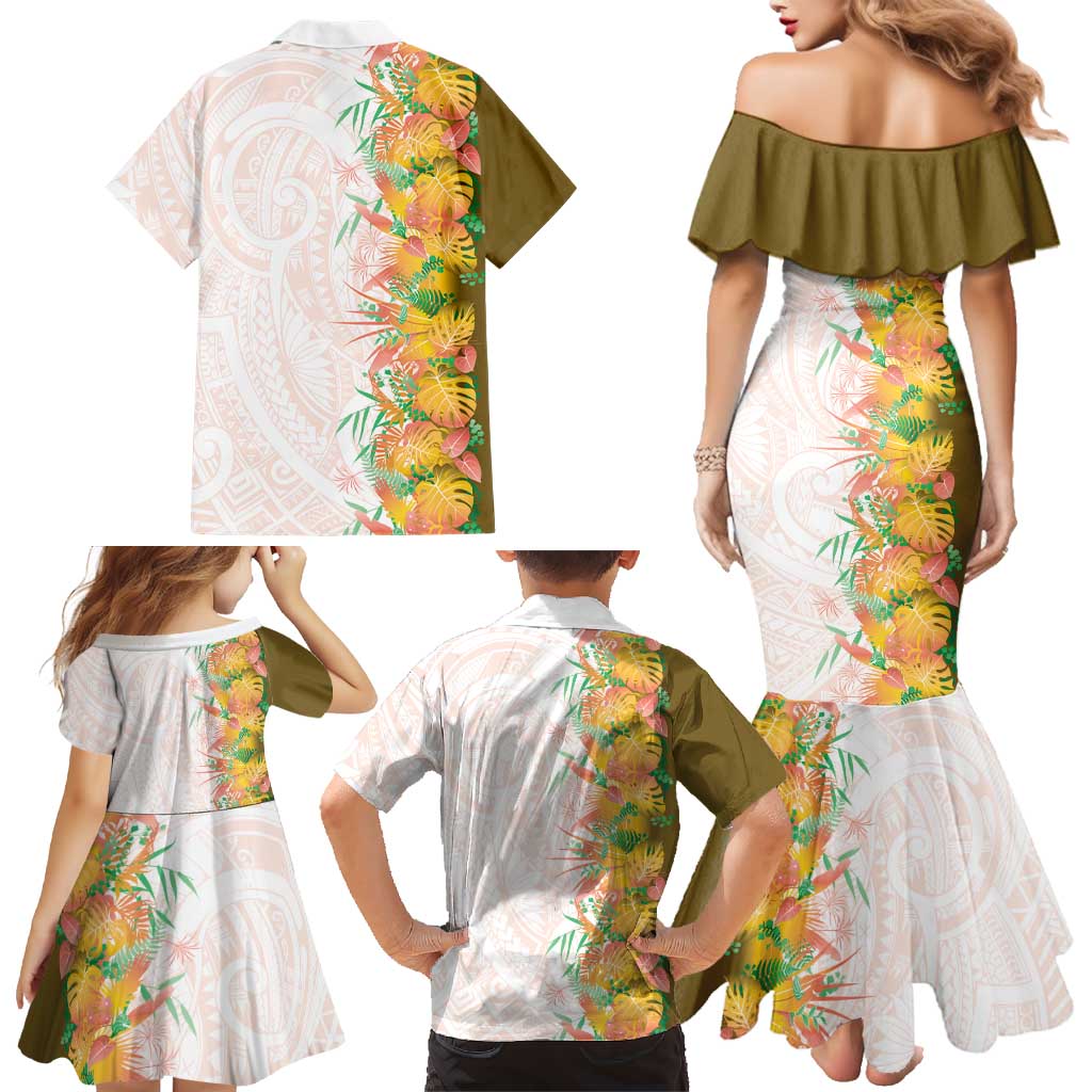 Hawaii Tropical Plant Lenalena Family Matching Mermaid Dress and Hawaiian Shirt Vibrant Polynesian Pattern