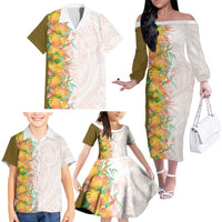 Hawaii Tropical Plant Lenalena Family Matching Off The Shoulder Long Sleeve Dress and Hawaiian Shirt Vibrant Polynesian Pattern LT01 - Polynesian Pride