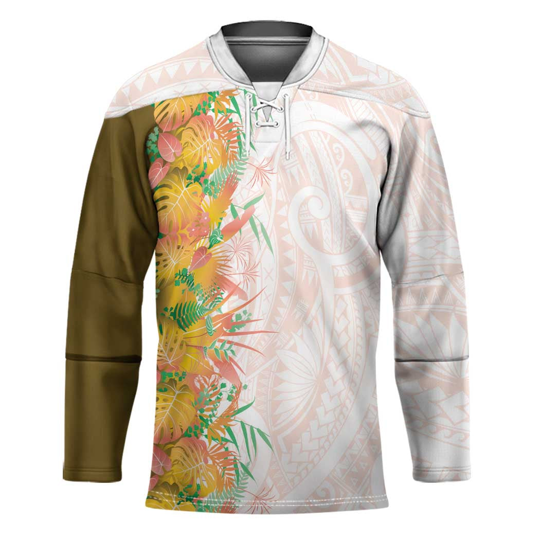 Hawaii Tropical Plant Lenalena Hockey Jersey Vibrant Polynesian Pattern