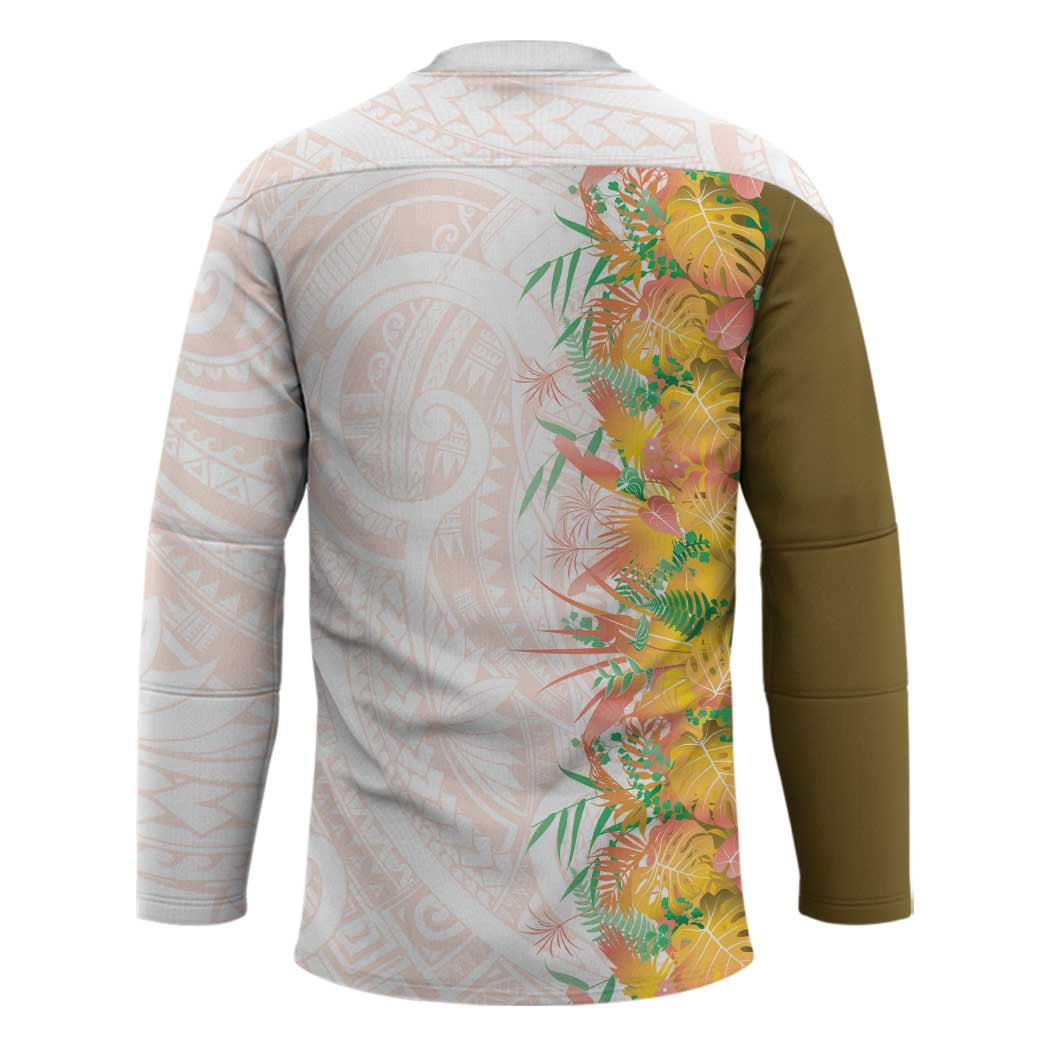 Hawaii Tropical Plant Lenalena Hockey Jersey Vibrant Polynesian Pattern