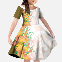 Hawaii Tropical Plant Lenalena Kid Short Sleeve Dress Vibrant Polynesian Pattern