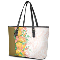 Hawaii Tropical Plant Lenalena Leather Tote Bag Vibrant Polynesian Pattern
