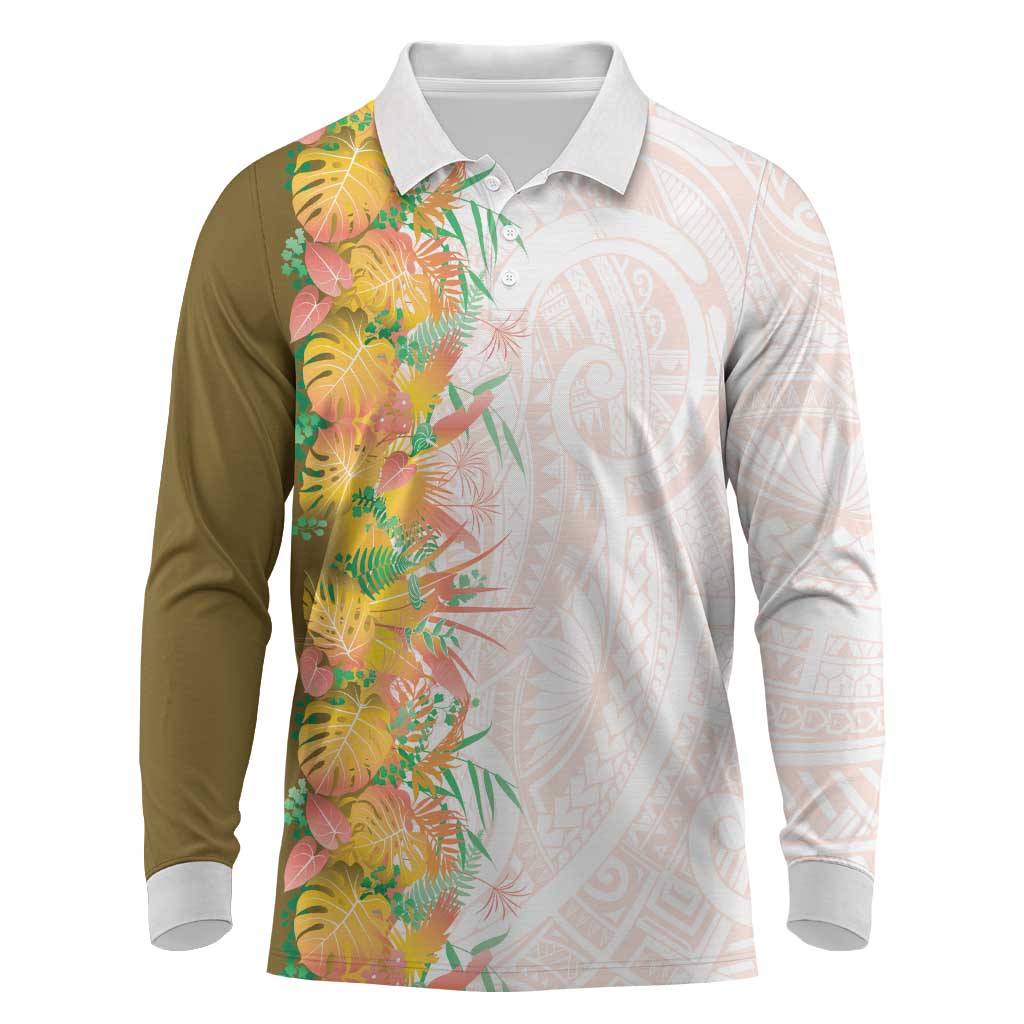 Hawaii Tropical Plant Lenalena Long Sleeve Polo Shirt Vibrant Polynesian Pattern
