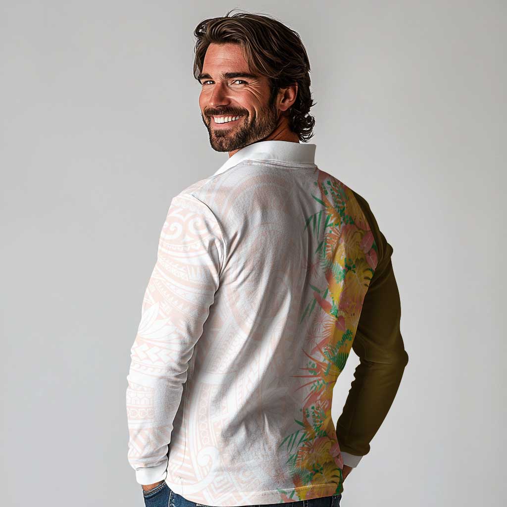 Hawaii Tropical Plant Lenalena Long Sleeve Polo Shirt Vibrant Polynesian Pattern