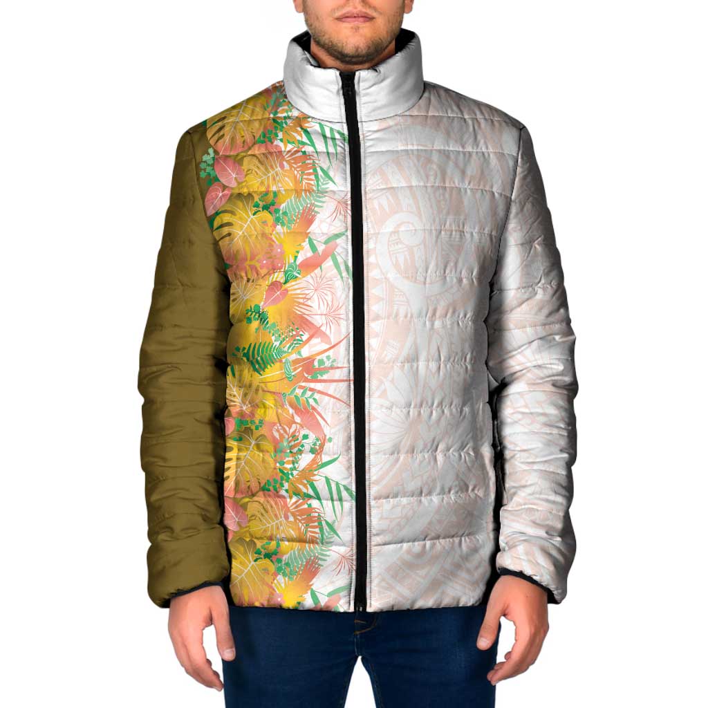 Hawaii Tropical Plant Lenalena Padded Jacket Vibrant Polynesian Pattern