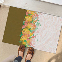 Hawaii Tropical Plant Lenalena Rubber Doormat Vibrant Polynesian Pattern