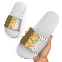 Hawaii Tropical Plant Lenalena Slide Sandals Vibrant Polynesian Pattern