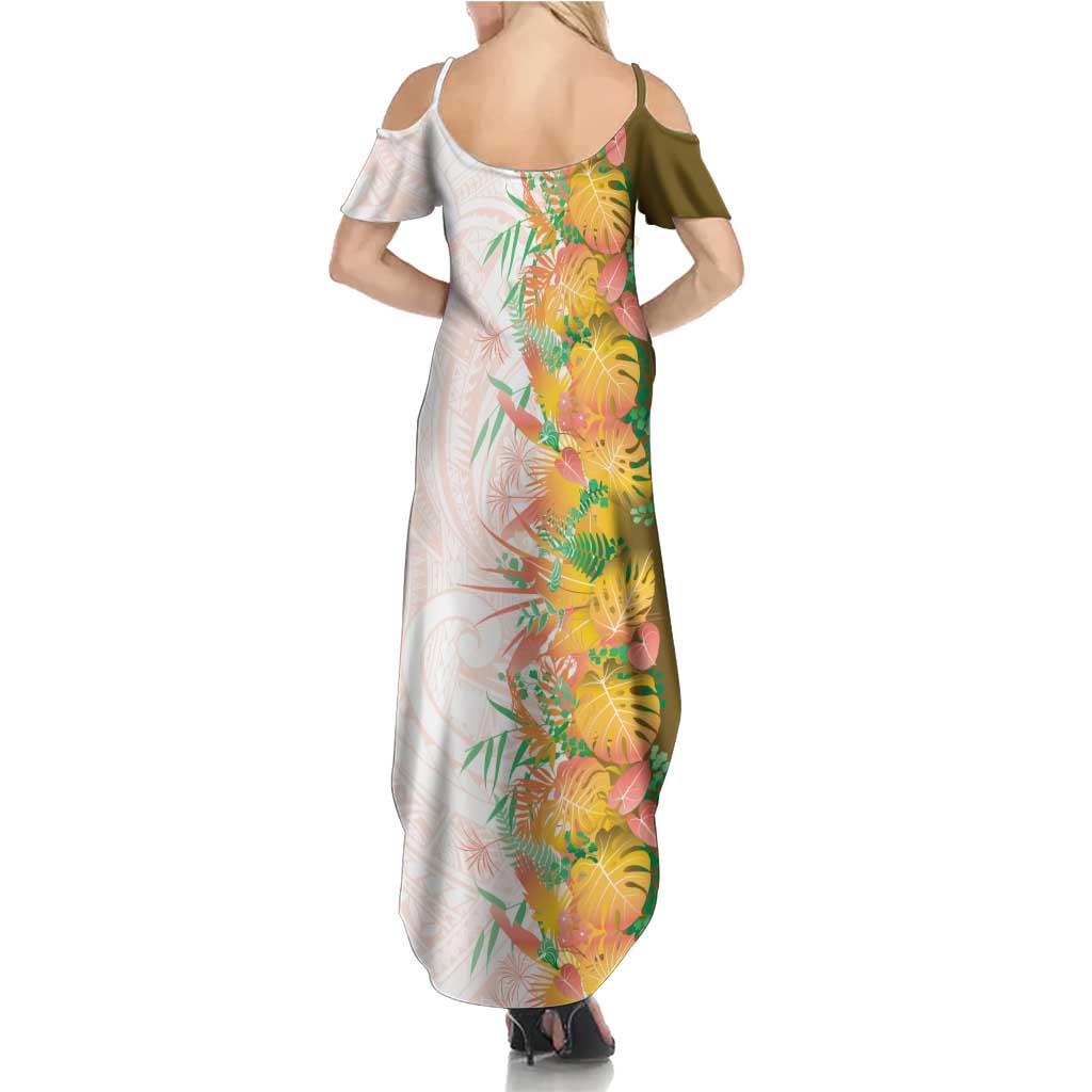 Hawaii Tropical Plant Lenalena Summer Maxi Dress Vibrant Polynesian Pattern