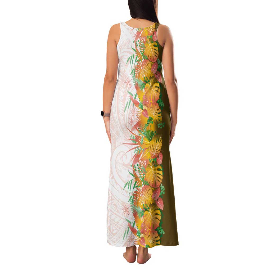 Hawaii Tropical Plant Lenalena Tank Maxi Dress Vibrant Polynesian Pattern