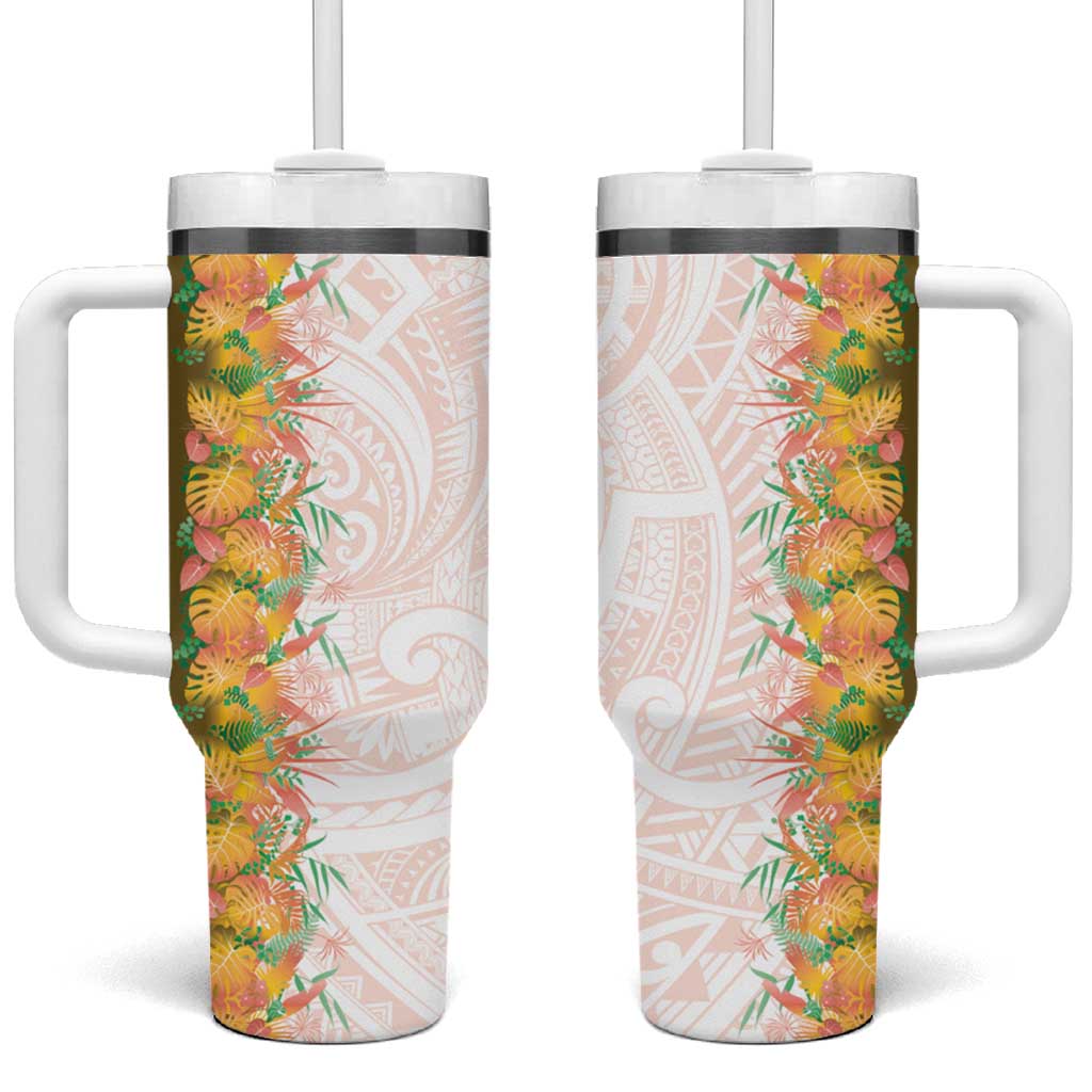 Hawaii Tropical Plant Lenalena Tumbler With Handle Vibrant Polynesian Pattern