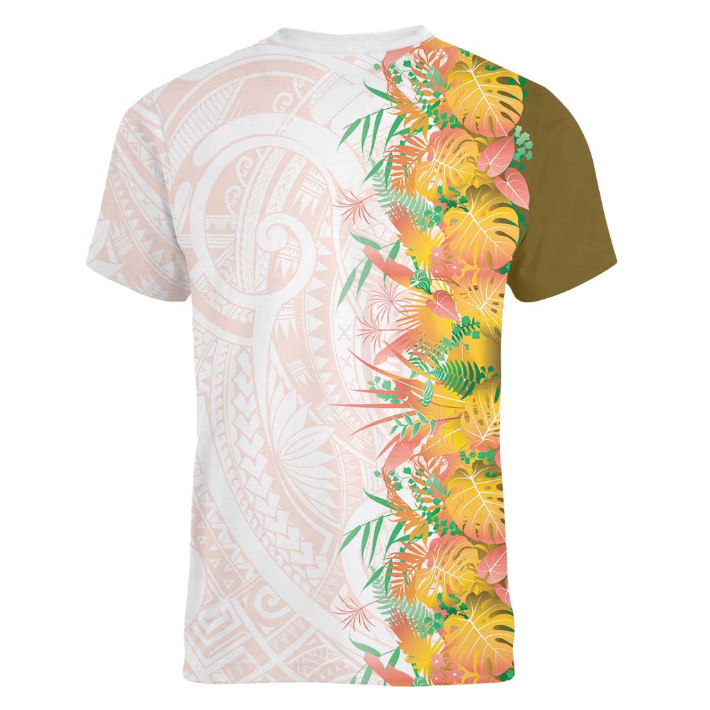 Hawaii Tropical Plant Lenalena Women V-Neck T-Shirt Vibrant Polynesian Pattern
