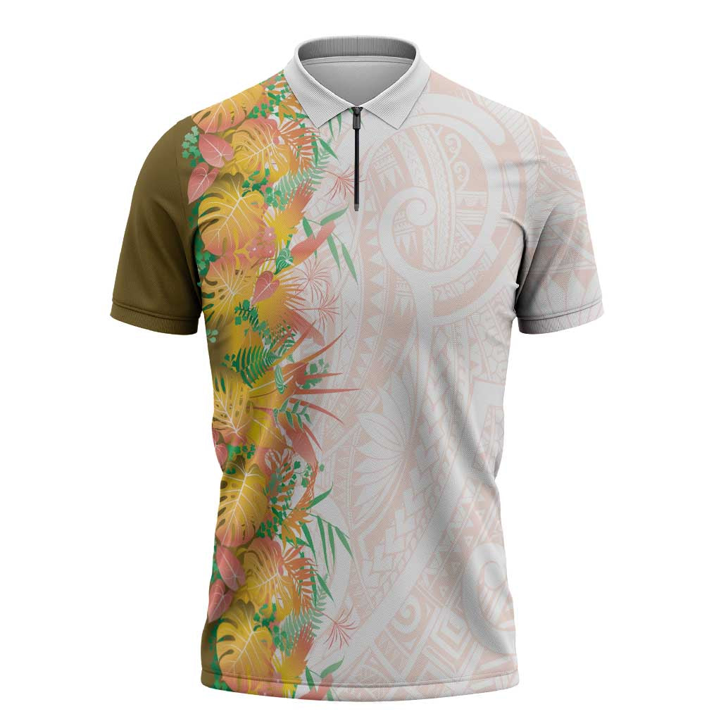 Hawaii Tropical Plant Lenalena Zipper Polo Shirt Vibrant Polynesian Pattern