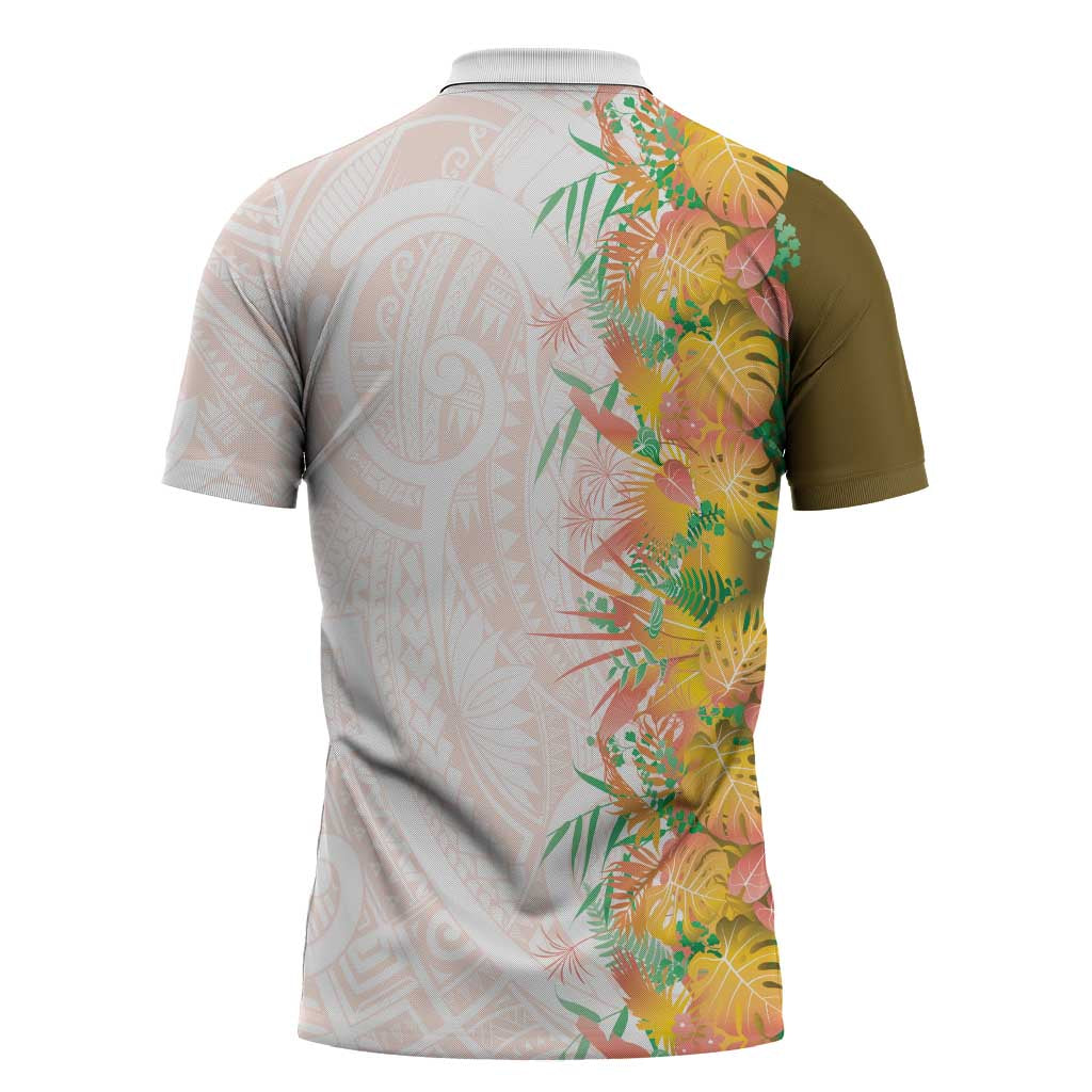 Hawaii Tropical Plant Lenalena Zipper Polo Shirt Vibrant Polynesian Pattern