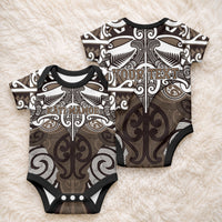 Personalised Maori Kati Mamoe Baby Onesie Silver Fern Kowhaiwhai Art