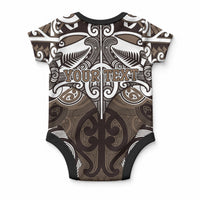 Personalised Maori Kati Mamoe Baby Onesie Silver Fern Kowhaiwhai Art