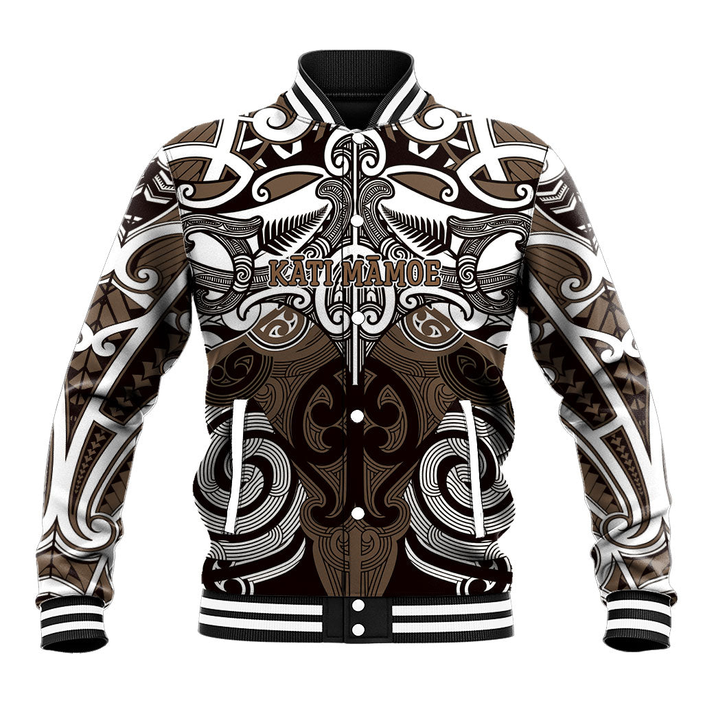 Personalised Maori Kati Mamoe Baseball Jacket Silver Fern Kowhaiwhai Art