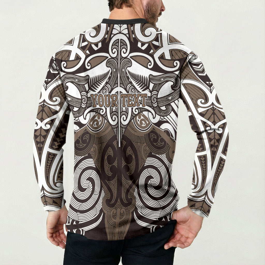 Personalised Maori Kati Mamoe Button Sweatshirt Silver Fern Kowhaiwhai Art