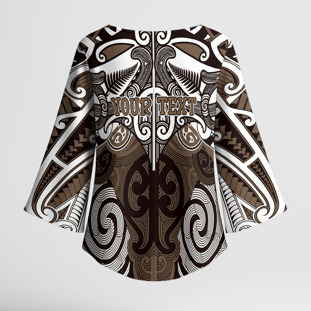 Personalised Maori Kati Mamoe Kimono Sleeve Blouse Silver Fern Kowhaiwhai Art LT01 - Polynesian Pride