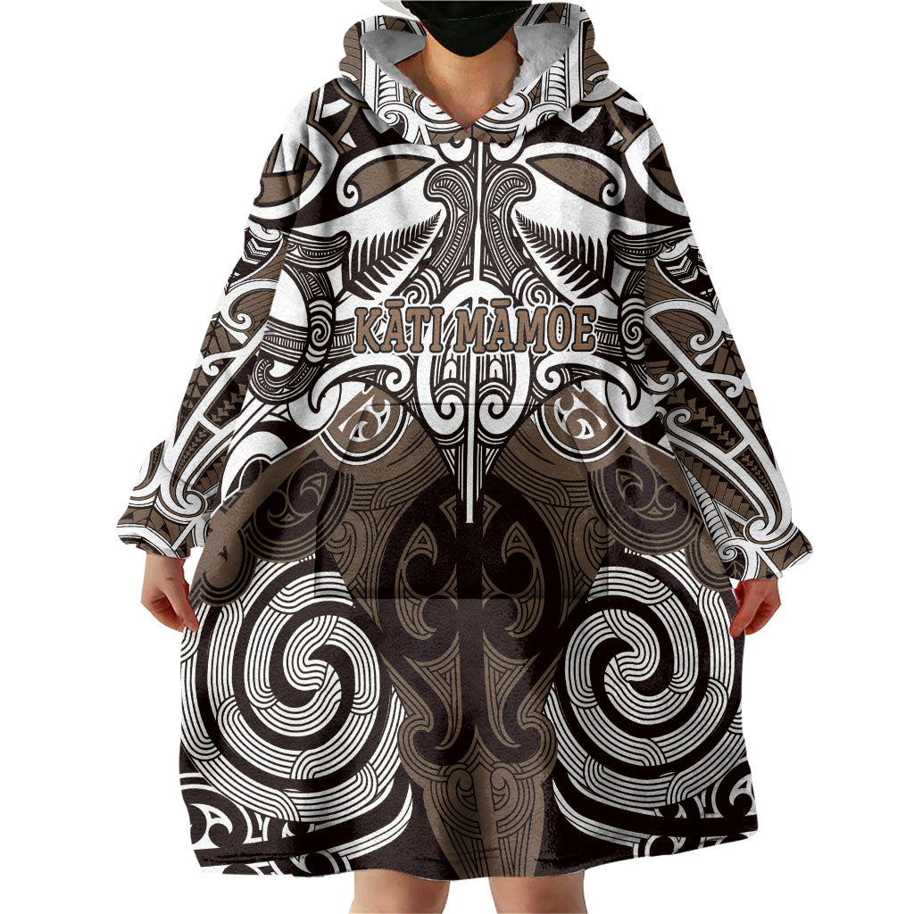 Personalised Maori Kati Mamoe Wearable Blanket Hoodie Silver Fern Kowhaiwhai Art