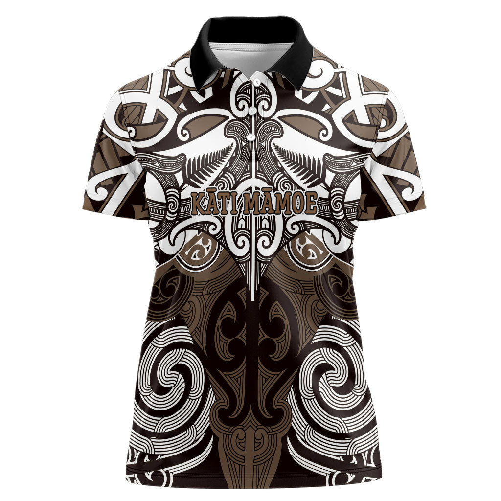 Personalised Maori Kati Mamoe Women Polo Shirt Silver Fern Kowhaiwhai Art LT01 Female Brown - Polynesian Pride