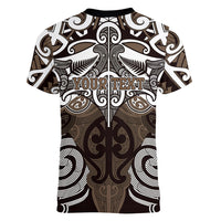 Personalised Maori Kati Mamoe Women V-Neck T-Shirt Silver Fern Kowhaiwhai Art