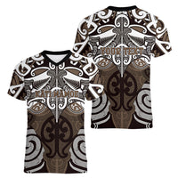 Personalised Maori Kati Mamoe Women V-Neck T-Shirt Silver Fern Kowhaiwhai Art