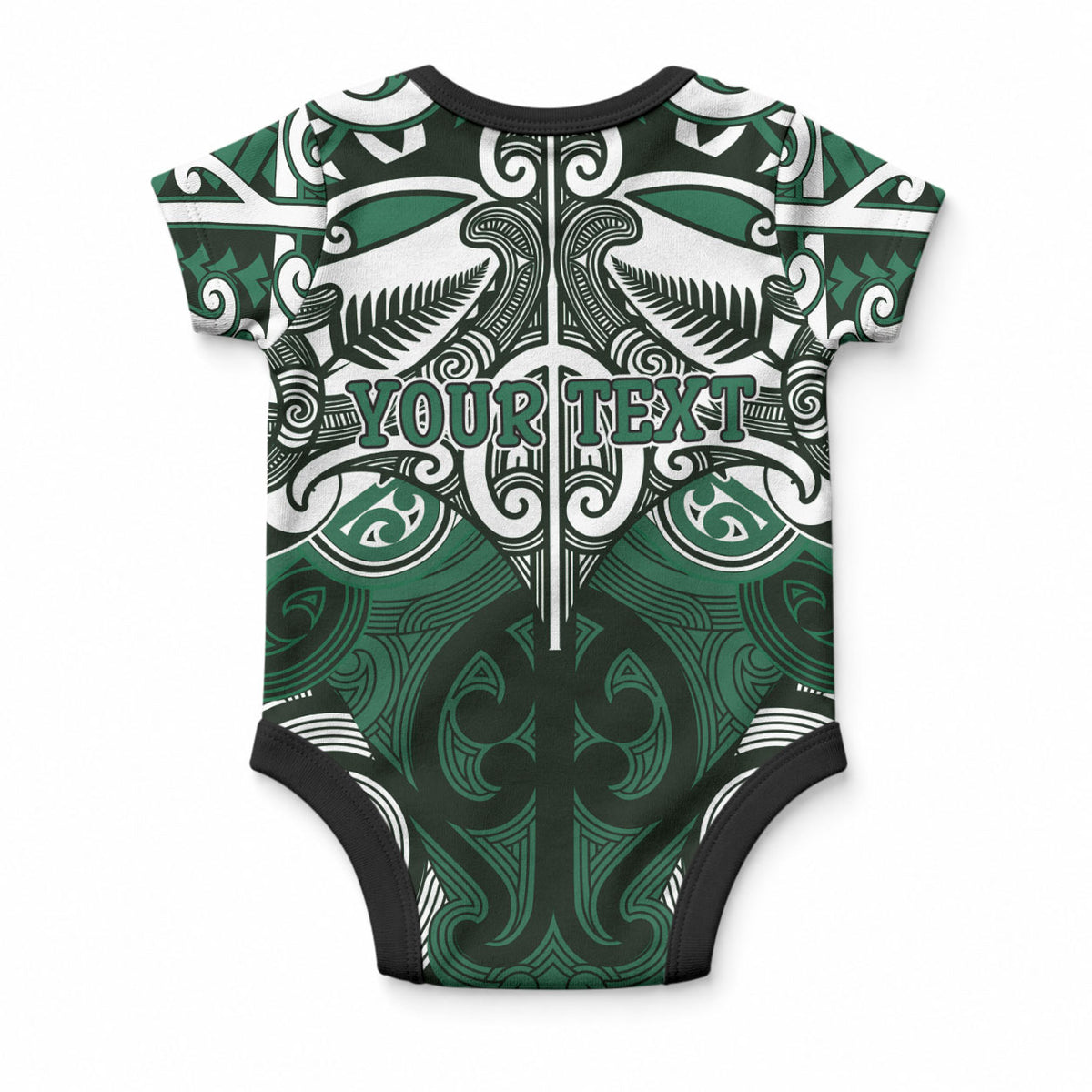 Personalised Maori Ngai Tahu Baby Onesie Silver Fern Kowhaiwhai Art