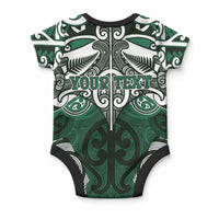 Personalised Maori Ngai Tahu Baby Onesie Silver Fern Kowhaiwhai Art