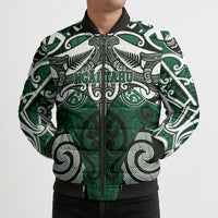 Personalised Maori Ngai Tahu Bomber Puffer Jacket Silver Fern Kowhaiwhai Art