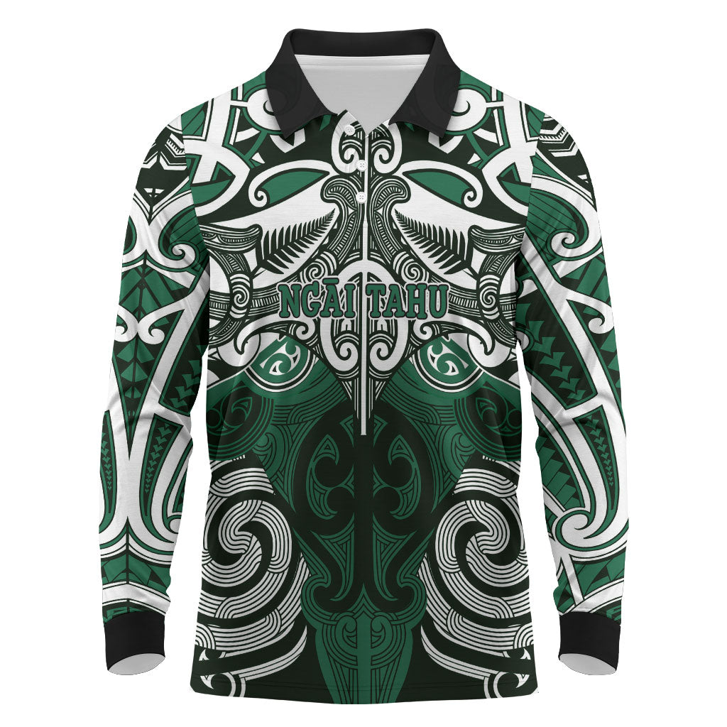 Personalised Maori Ngai Tahu Long Sleeve Polo Shirt Silver Fern Kowhaiwhai Art