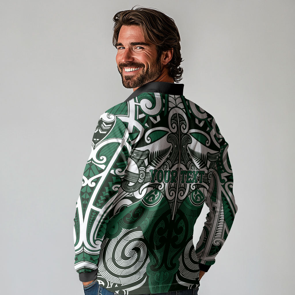 Personalised Maori Ngai Tahu Long Sleeve Polo Shirt Silver Fern Kowhaiwhai Art