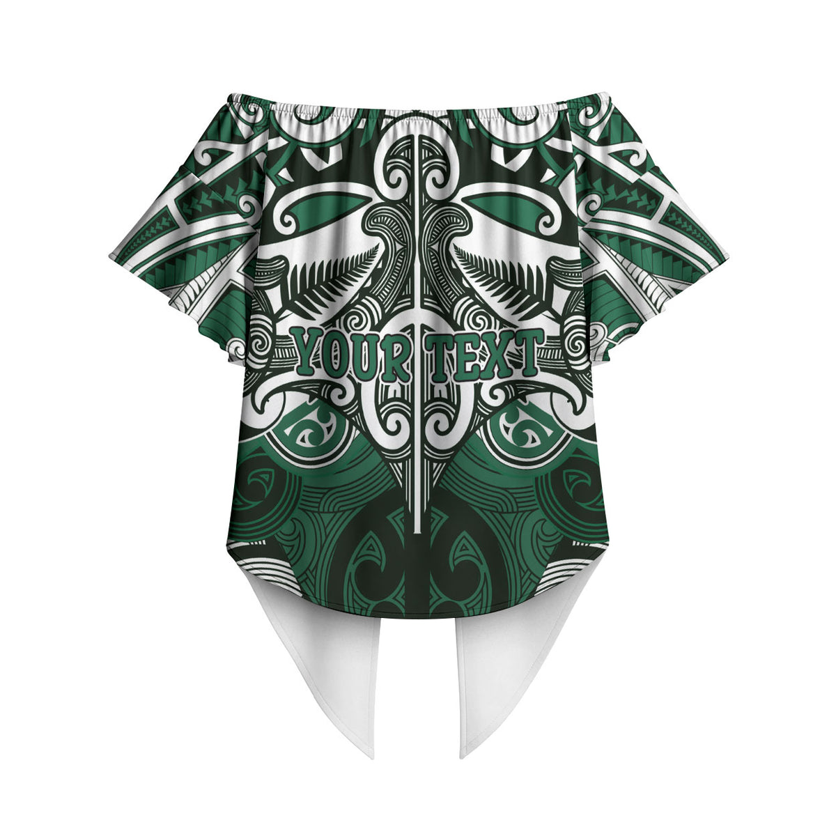 Personalised Maori Ngai Tahu Off Shoulder Wrap Waist Top Silver Fern Kowhaiwhai Art