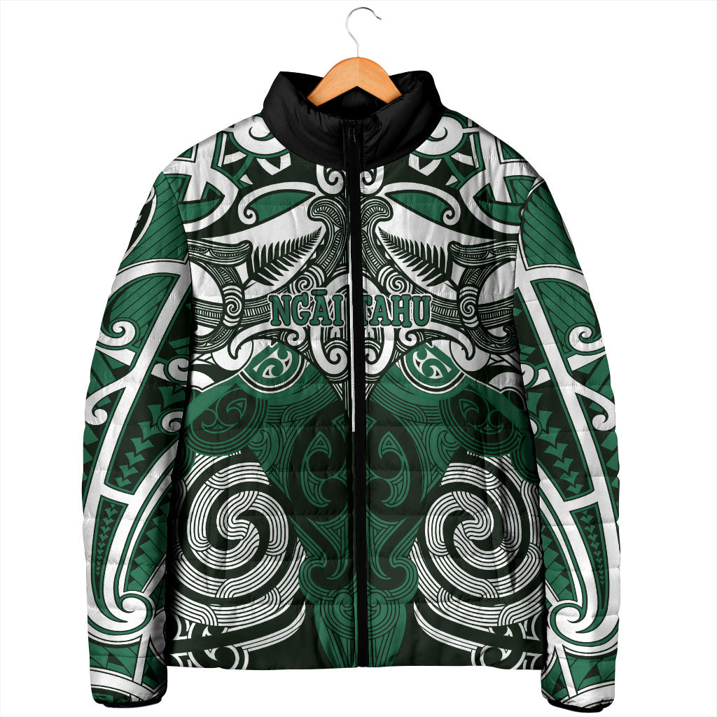 Personalised Maori Ngai Tahu Padded Jacket Silver Fern Kowhaiwhai Art