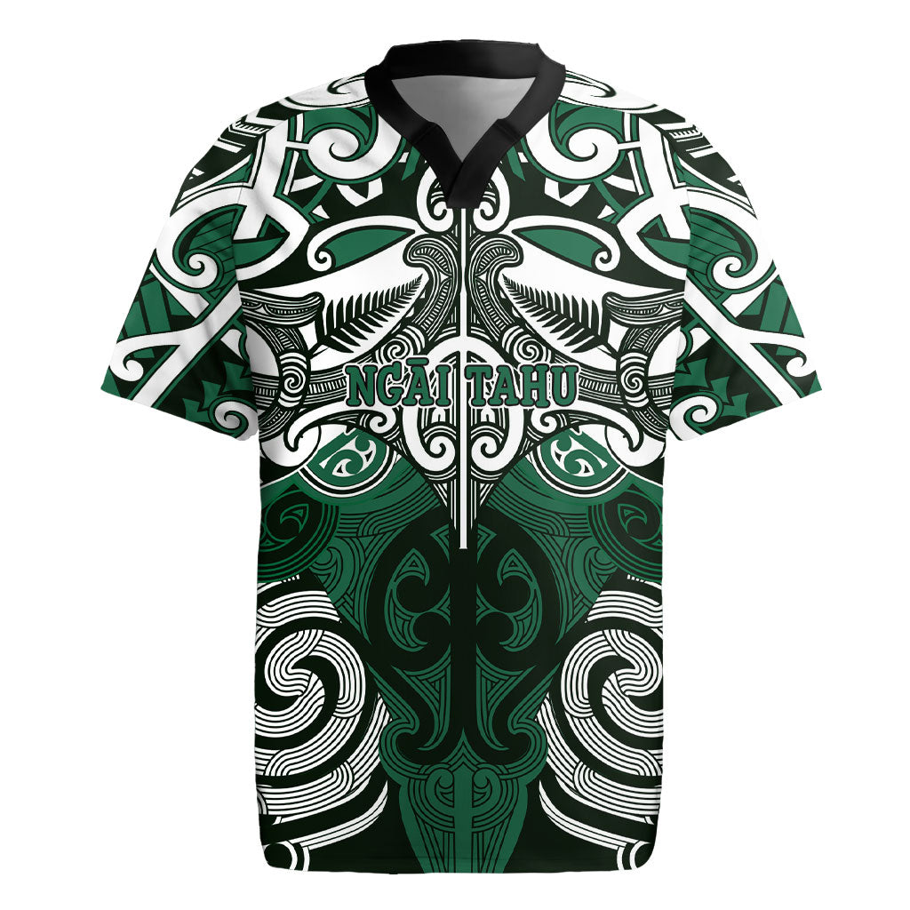 Personalised Maori Ngai Tahu Rugby Jersey Silver Fern Kowhaiwhai Art