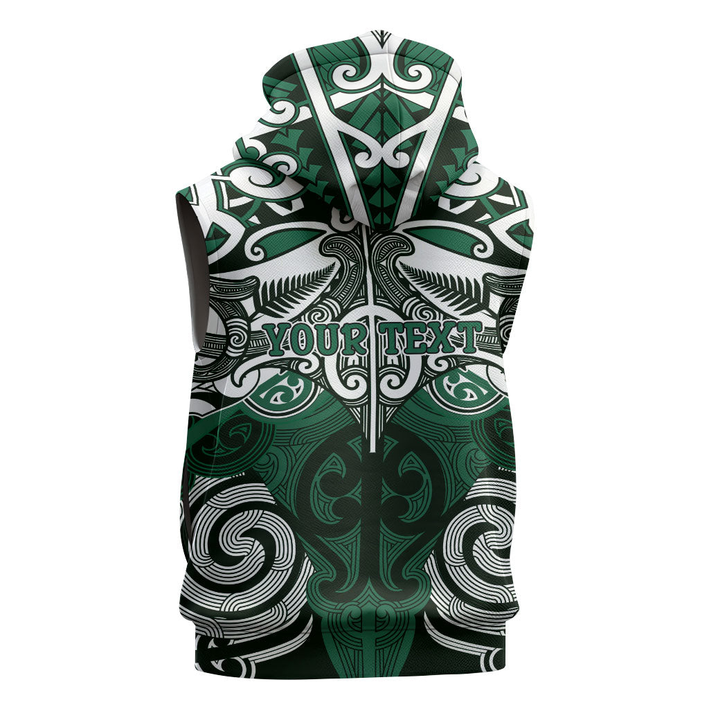 Personalised Maori Ngai Tahu Sleeveless Hoodie Silver Fern Kowhaiwhai Art