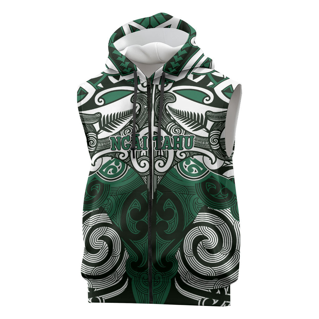 Personalised Maori Ngai Tahu Sleeveless Zip Hoodie Silver Fern Kowhaiwhai Art