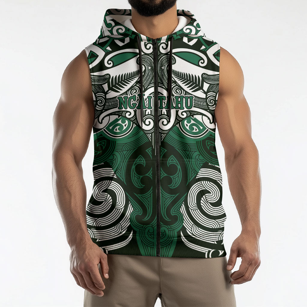 Personalised Maori Ngai Tahu Sleeveless Zip Hoodie Silver Fern Kowhaiwhai Art