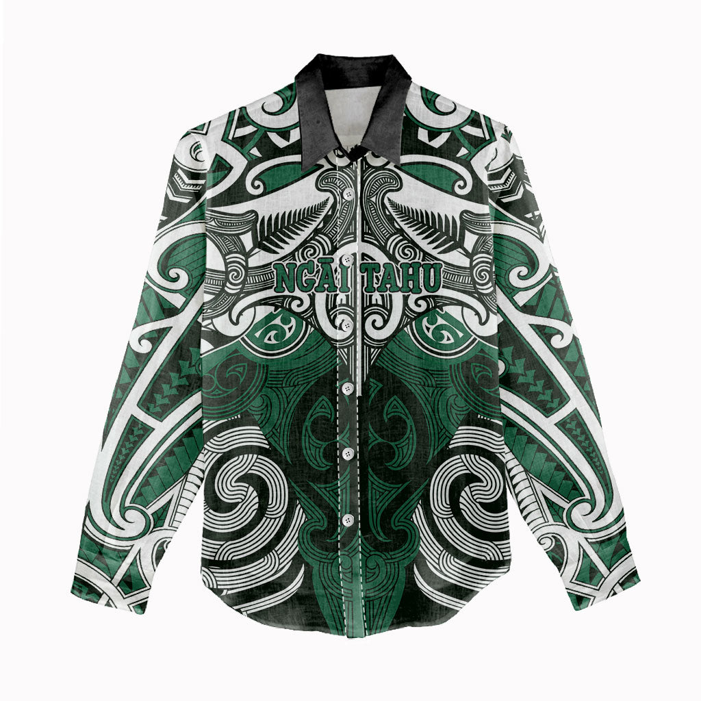 Personalised Maori Ngai Tahu Women Casual Shirt Silver Fern Kowhaiwhai Art