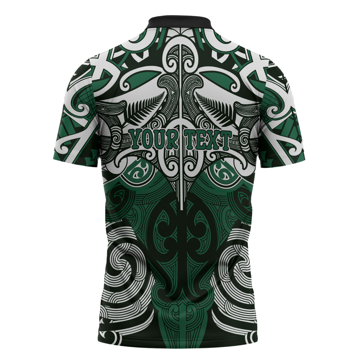 Personalised Maori Ngai Tahu Zipper Polo Shirt Silver Fern Kowhaiwhai Art